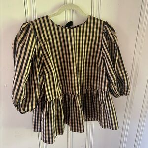 HUNTER BELL Black and Tan Gingham Button-Up